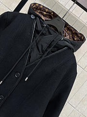 Kitlife Louis Vuitton Wool-trimmed Quilted Hooded Coat Black  - 4
