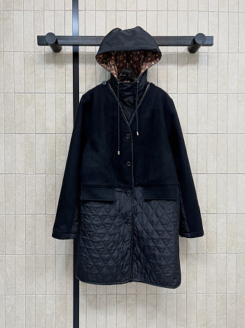 Kitlife Louis Vuitton Wool-trimmed Quilted Hooded Coat Black 