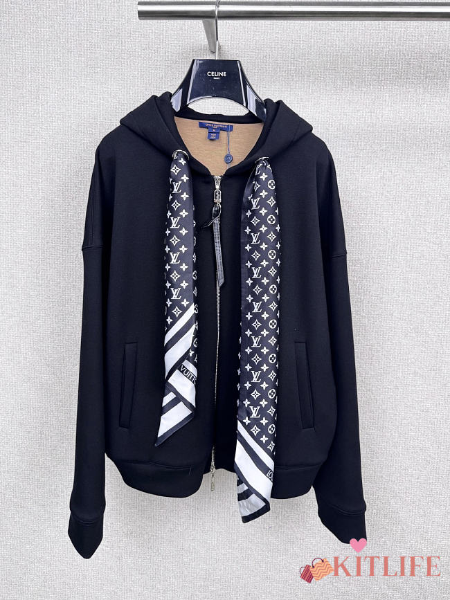Kitlife Louis Vuitton Monogram Scarf Zip-Up Hoodie Black - 1
