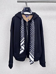 Kitlife Louis Vuitton Monogram Scarf Zip-Up Hoodie Black - 1