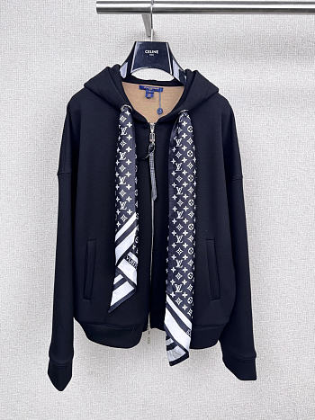 Kitlife Louis Vuitton Monogram Scarf Zip-Up Hoodie Black