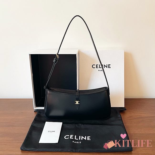 Kitlife Celine Tina Shoulder Bag In Black Shiny Calfskin 123053 25x11.5x2.5cm - 1