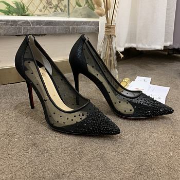 Kitlife Christian Louboutin Follies Mesh and Suede Black Pumps