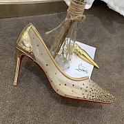 Kitlife Christian Louboutin Follies Mesh and Suede Gold Pumps  - 2