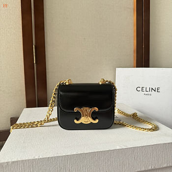 Kitlife Celine Mini Chain Claude In Black Shiny Calfskin Bag 11x9.5x4cm