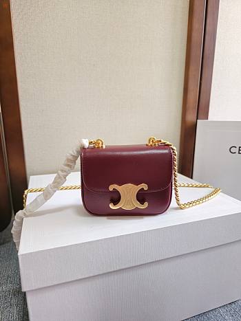 Kitlife Celine Mini Chain Claude In Burgundy Shiny Calfskin Bag 11x9.5x4cm 