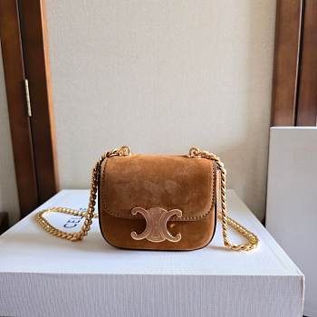 Kitlife Celine Mini Chain Claude In Brown Suede Leather Bag 11x9.5x4cm 