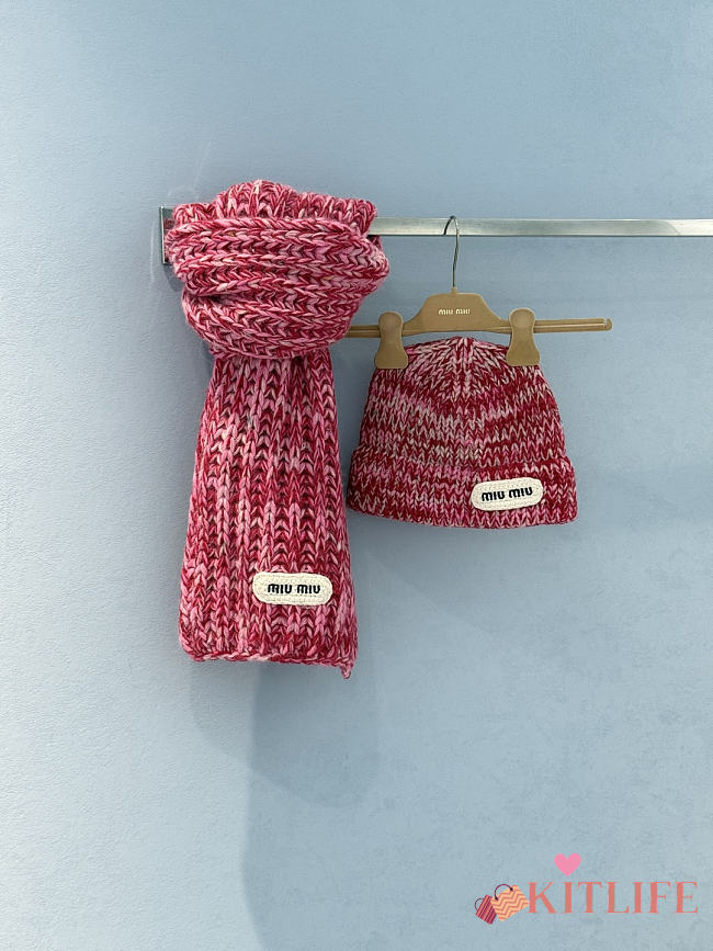 Kitlife Miu Miu Knit Beanie and Scarf Set in Pink - 1