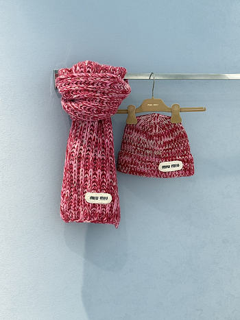 Kitlife Miu Miu Knit Beanie and Scarf Set in Pink