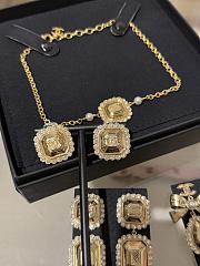 Kitlife Chanel 25k Gold Square Engraved Earrings with Double C Rhinestone Lace Trim - 1