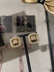Kitlife Chanel 25k Gold Square Engraved Earrings with Double C Rhinestone Lace Trim - 5