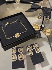 Kitlife Chanel 25k Gold Square Engraved Necklace with Full Diamond Double C Rhinestone Lace Trim and Pearl - 4