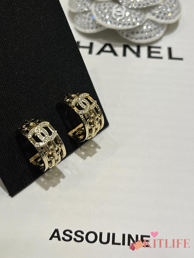 Kitlife Chanel 25B Gold Full Diamond Double C Chain Hoop Earrings - 1