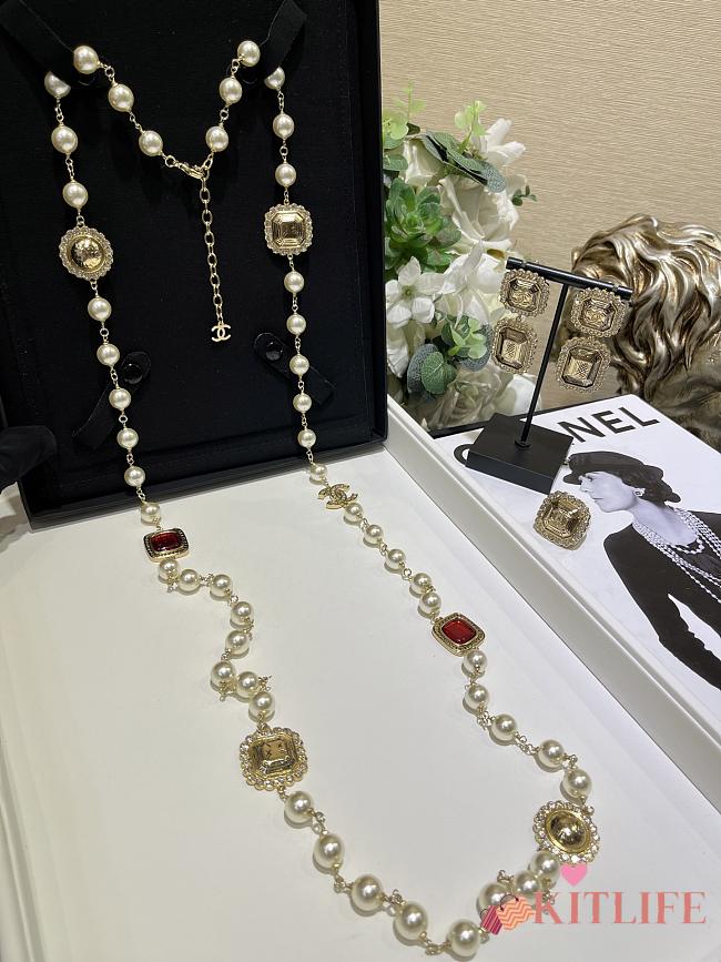 Kitlife Chanel 25K New Gold Lava Square Lace Crystal Pearl Long Necklace - 1