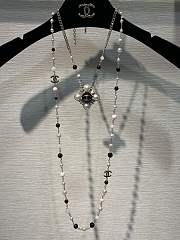 Kitlife Chanel 25K Black Enamel Pearl Rhinestone Diamond Sunflower Necklace - 5