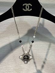 Kitlife Chanel 25K Black Enamel Pearl Rhinestone Diamond Sunflower Necklace - 3