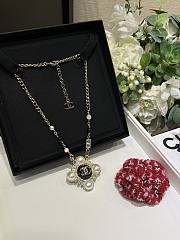Kitlife Chanel 25K Black Enamel Pearl Rhinestone Diamond Sunflower Necklace - 2
