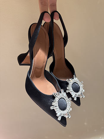 Kitlife Amina Muaddi Satin Black Slingback Pumps 