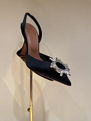 Kitlife Amina Muaddi Satin Black Slingback Pumps  - 4