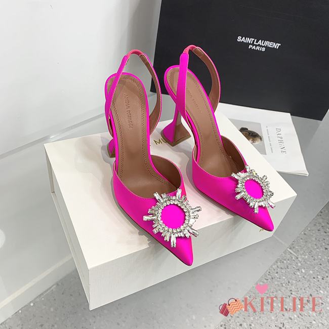 Kitlife Amina Muaddi Satin Pink Slingback Pumps  - 1