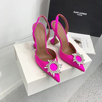 Kitlife Amina Muaddi Satin Pink Slingback Pumps 