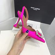 Kitlife Amina Muaddi Satin Pink Slingback Pumps  - 6