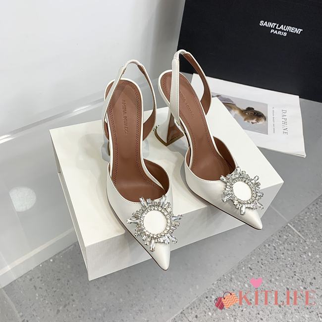 Kitlife Amina Muaddi Satin White Slingback Pumps  - 1