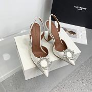 Kitlife Amina Muaddi Satin White Slingback Pumps  - 1