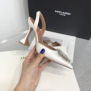 Kitlife Amina Muaddi Satin White Slingback Pumps  - 3