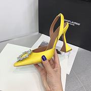 Kitlife Amina Muaddi Satin Yellow Slingback Pumps  - 4