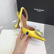 Kitlife Amina Muaddi Satin Yellow Slingback Pumps  - 3