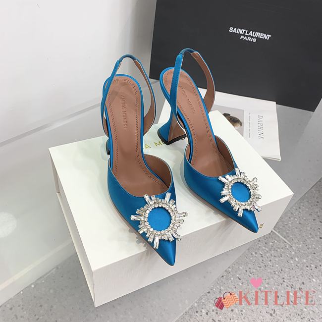 Kitlife Amina Muaddi Satin Blue Slingback Pumps - 1