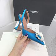 Kitlife Amina Muaddi Satin Blue Slingback Pumps - 5