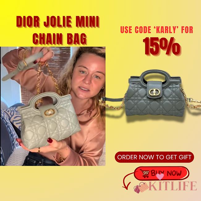 Kitlife Dior Jolie Top Handle Mini Chain Bag Grey 18.5x13x8.5cm - 1