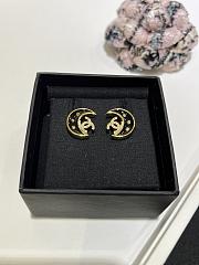 Kitlife Chanel 25K Black Enamel Full Diamond Double C Moon Earrings - 1