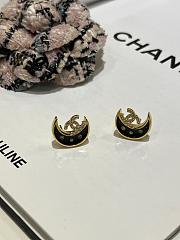 Kitlife Chanel 25K Black Enamel Full Diamond Double C Moon Earrings - 2