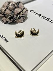 Kitlife Chanel 25K Black Enamel Full Diamond Double C Moon Earrings - 3