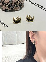 Kitlife Chanel 25K Black Enamel Full Diamond Double C Moon Earrings - 4