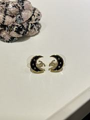 Kitlife Chanel 25K Black Enamel Full Diamond Double C Moon Earrings - 5