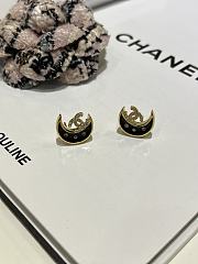 Kitlife Chanel 25K Black Enamel Full Diamond Double C Moon Earrings - 6