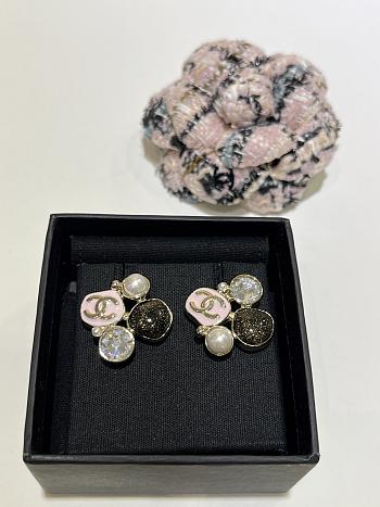 Kitlife Chanel 25K Black and Pink Enamel Double C Geometric Earrings 