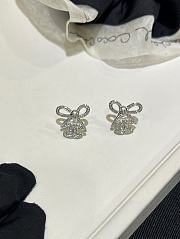 Kitlife Chanel 25K New Silver Bow Double C Stud Earrings with Full Diamonds  - 4