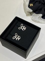 Kitlife Chanel 25K New Silver Bow Double C Stud Earrings with Full Diamonds  - 2