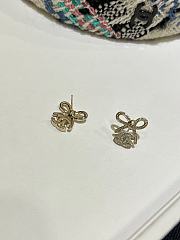 Kitlife Chanel 25K Light Gold Bow with Full Diamond Double C Stud Earrings  - 4
