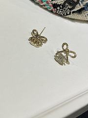 Kitlife Chanel 25K Light Gold Bow with Full Diamond Double C Stud Earrings  - 2