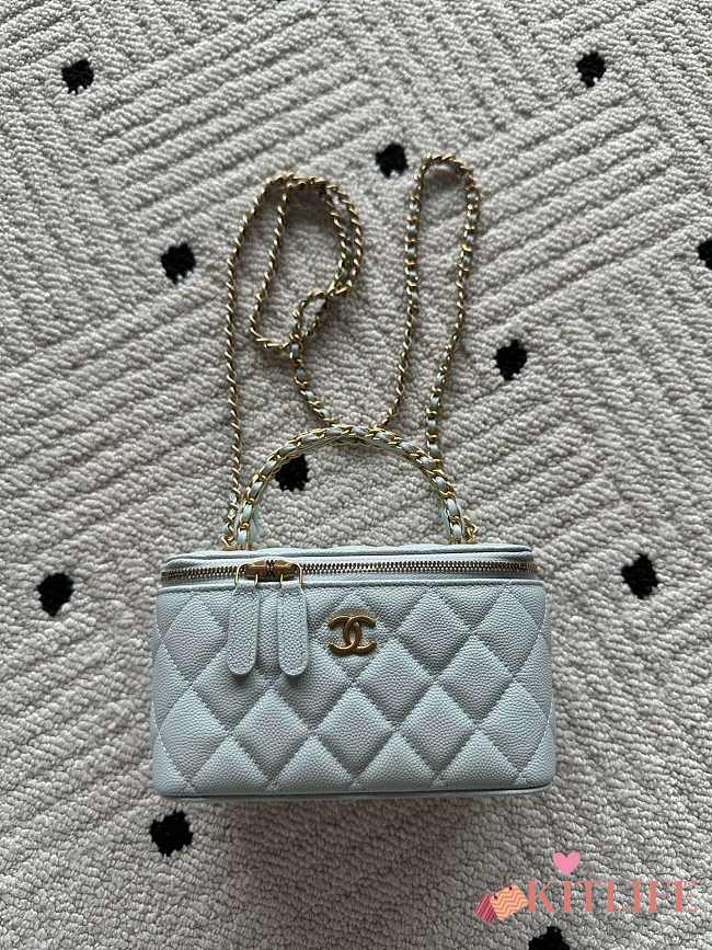 Kitlife Chanel Vanity Blue Grained Leather AP3940 17x9.5x8cm - 1