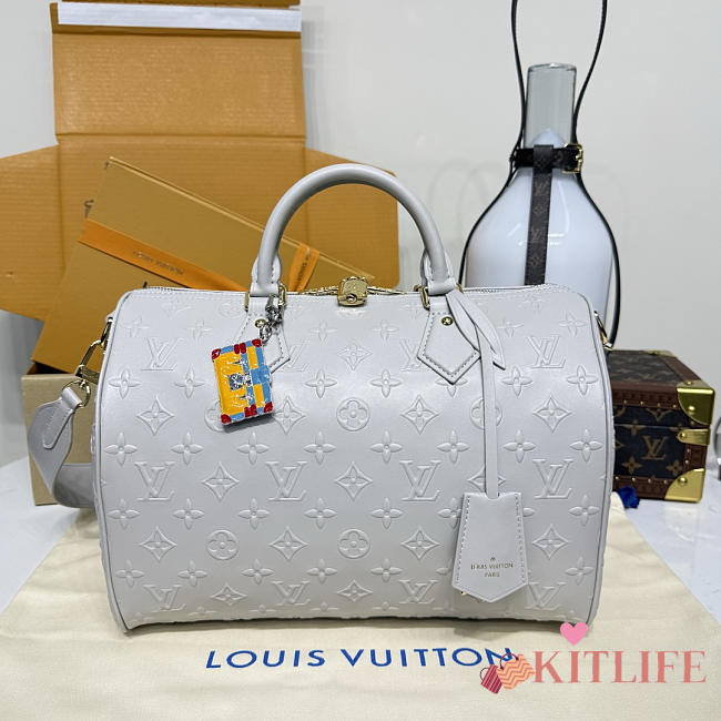 Kitlife Louis Vuitton Speedy Soft 30 Bag Grey Embossed Leather M25670 30x21x17cm - 1