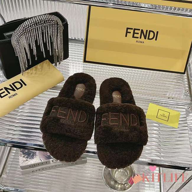Kitlife Fendi Fur Slippers Dark Brown - 1