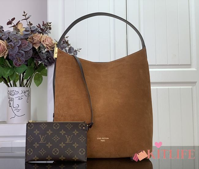 Kitlife Louis Vuitton Hobo Low Key Bag Brown Suede M25516 35x18x31cm - 1
