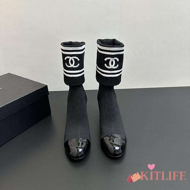 Kitlife Chanel 25SS Chunky Heel Sock Boots Black - 1